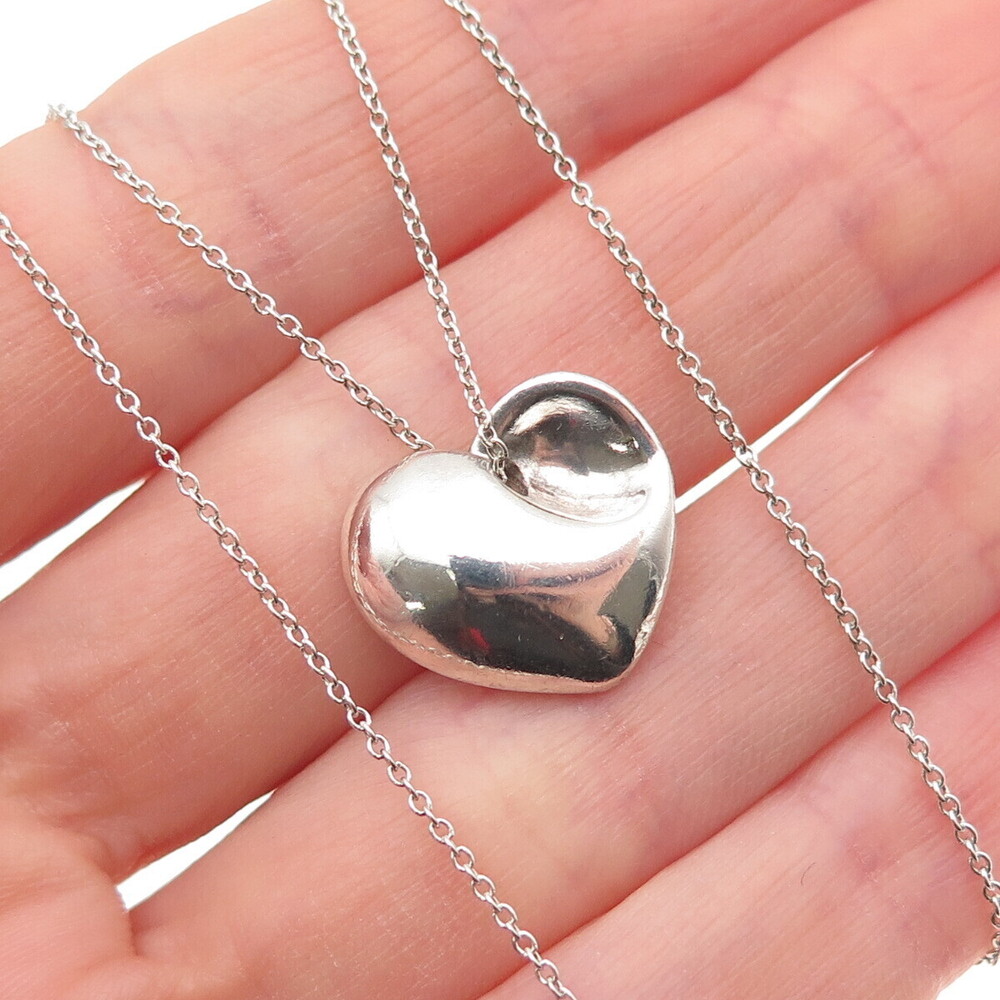 TIFFANY & CO. Sterling Silver Vintage Modernist Heart Cable Chain Necklace 16"